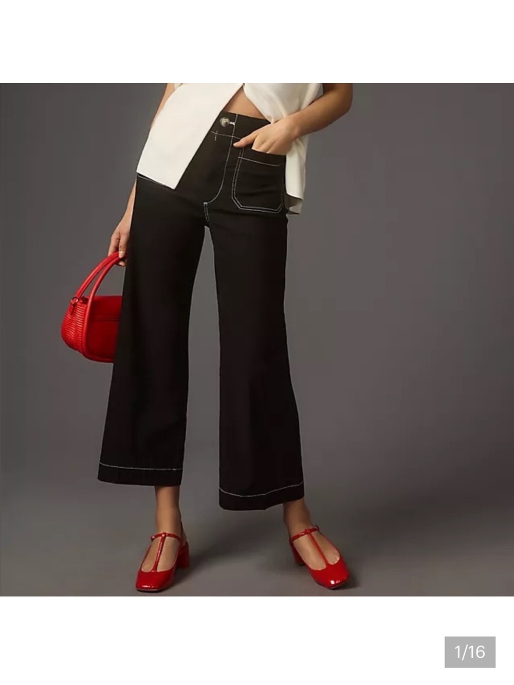 Maeve Collette Black Wide-Leg Crop Pants with Contrast Stitching. NWT. Size 32